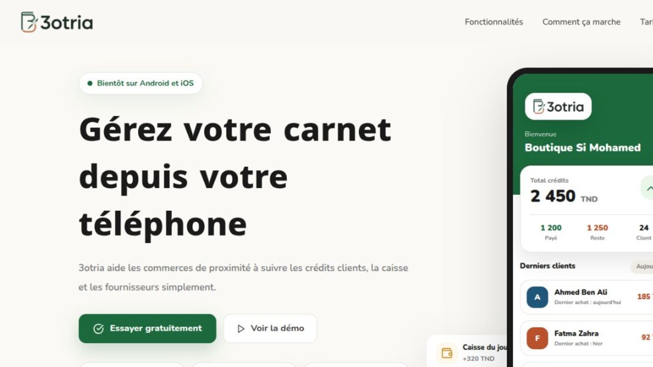 The carnet: live credit, today&rsquo;s till and the client list a shop actually reads.